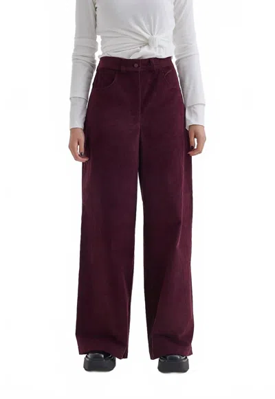 Rosevelvet Amandine Wide Leg Corduroy Pant In Fine Wale In Burgundy