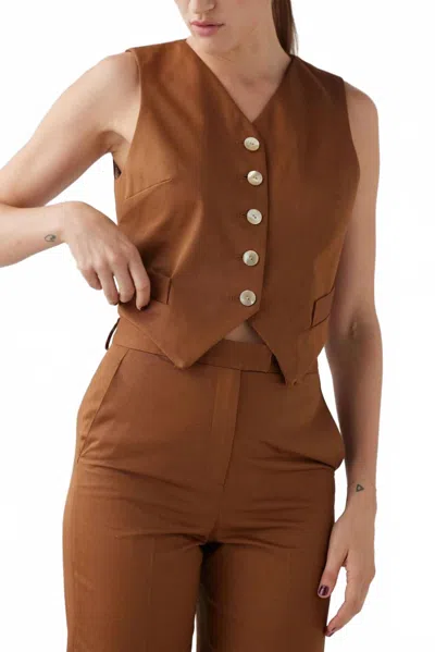 Rosevelvet Annie Button Vest In Cigar In Brown