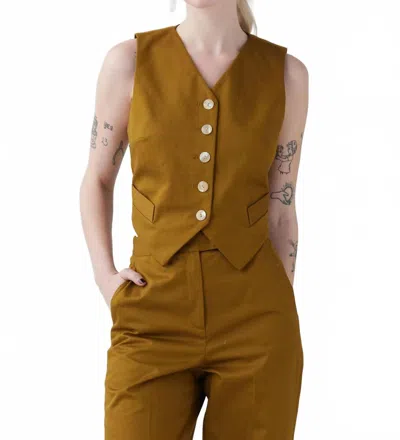 Rosevelvet Cotton Twill Annie Button Vest In Lentil In Yellow