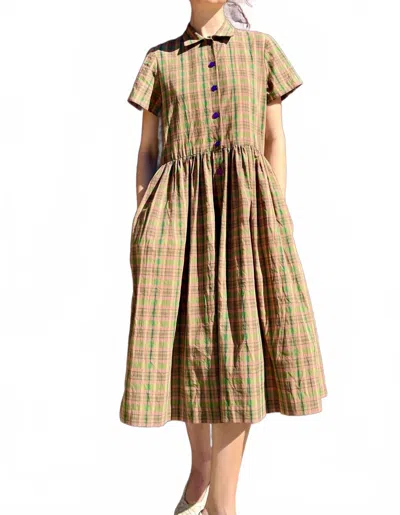Rosevelvet Hope Cotton Plaid Dress In Sand Dune Plaid In Multi