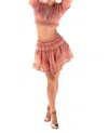Rosevelvet Jennifer Chiffon Ruffle Lace Crop Top And Skirt Set In Mauve In Multi