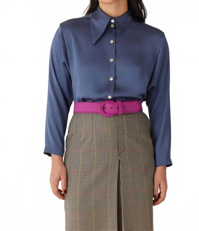 Rosevelvet Jojo Japanese Charmeuse Blouse In Slate Blue