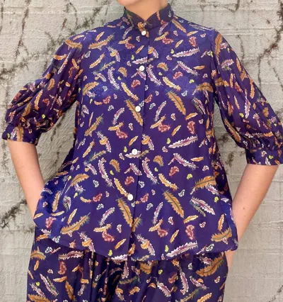 Rosevelvet Livia Blouse In Feather Print In Multi