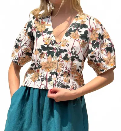 Rosevelvet Nora Linen Blend Blouse In Floral In Purple