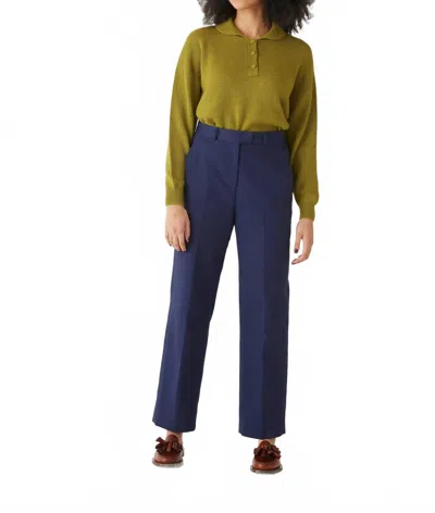 Rosevelvet Piper Cotton Twill Full Length Pants In Navy In Blue