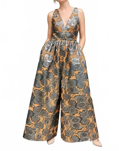 Rosevelvet Quynh Jumpsuit In Bronze Brocade In Multi