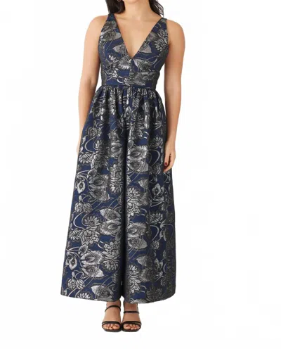 Rosevelvet Quynh Jumpsuit In Sapphire Brocade In Blue
