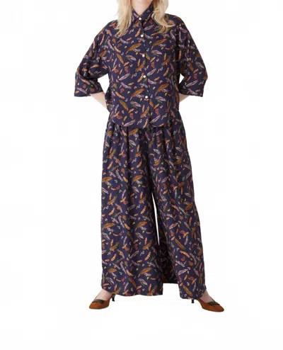 Rosevelvet Sara Blouse In Feather Print In Multi