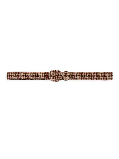 Rosevelvet Women's Brocad Velvet Belt In Houndstooth Corduroy In Brown