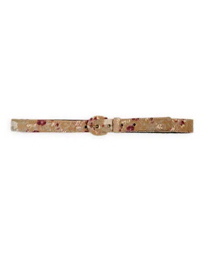 Rosevelvet Women's Brocade Velvet Belt In Floral Velvet In Brown