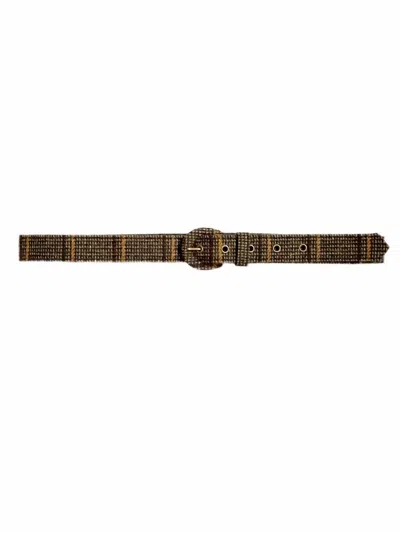 Rosevelvet Women's Wool Suiting Fabrics Belts In Toffee Plaid In Green