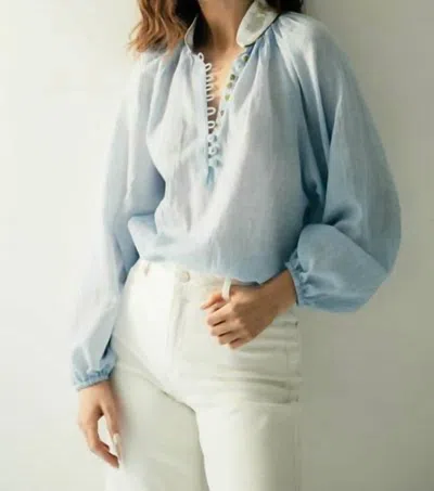 Rosewater House Ivy Embroidery Blouse In Blue/white