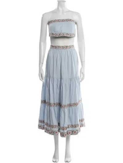 Pre-owned Rosewater House Linen Floral Print Skirt Set In Blue