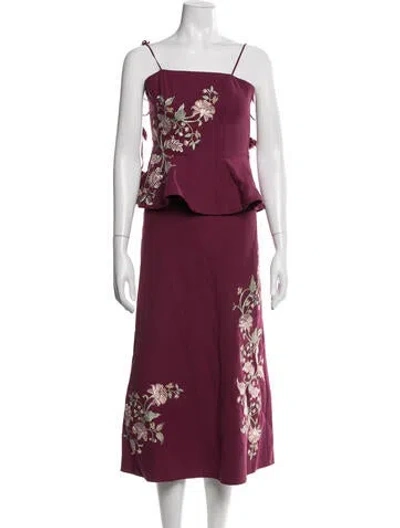 Pre-owned Rosewater House Linen Floral Print Skirt Set In Burgundy