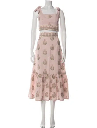 Pre-owned Rosewater House Linen Floral Print Skirt Set W/ Tags In Pink