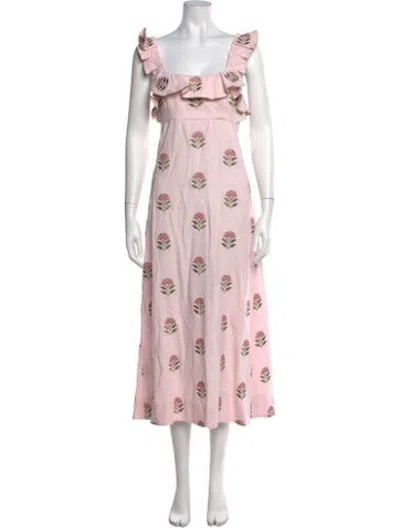 Pre-owned Rosewater House Linen Midi Length Dress In Pink
