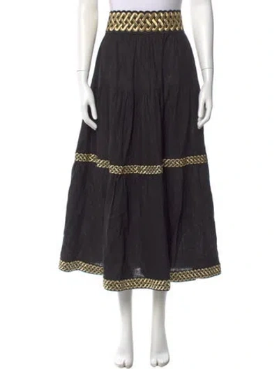 Pre-owned Rosewater House Linen Midi Length Skirt In Black