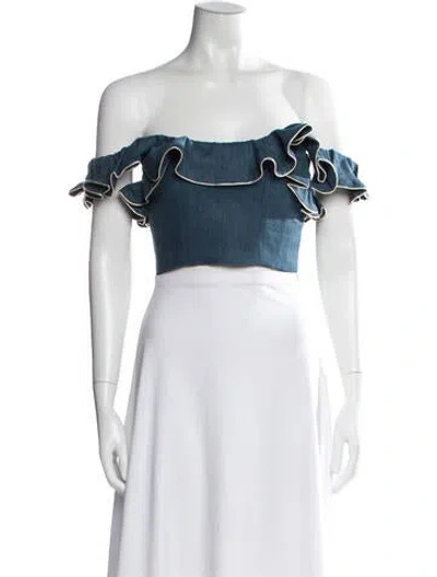 Pre-owned Rosewater House Linen Off-the-shoulder Crop Top In Multi