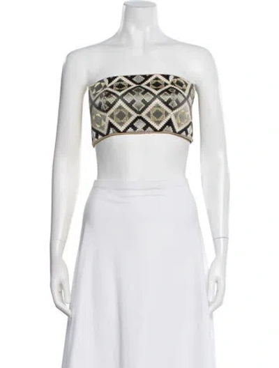 Pre-owned Rosewater House Linen Patterned Crop Top In White