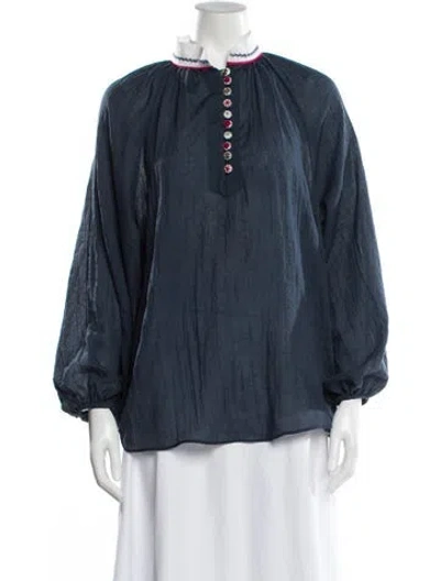 Pre-owned Rosewater House Long Sleeve Blouse In Blue