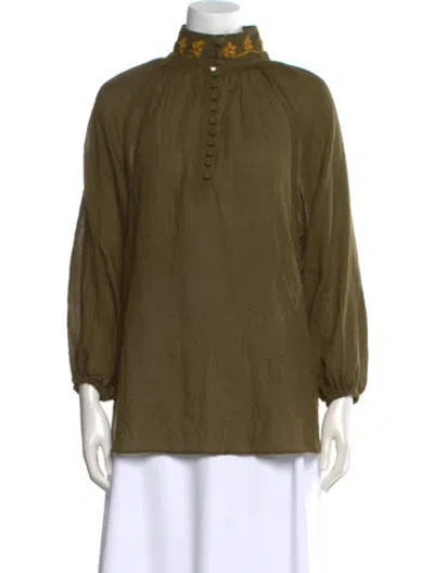 Pre-owned Rosewater House Mock Neck Long Sleeve Top In Green