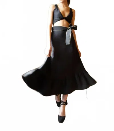 Rosewater House Noor Belted Midi Skirt In Black