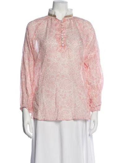 Pre-owned Rosewater House Paisley Print Long Sleeve Top In Pink