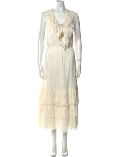 Pre-owned Rosewater House Tie Neck Long Dress In Neutral