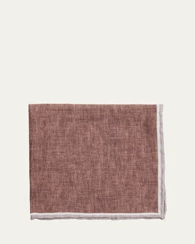 Rosi Collection Men's Linen Stripe-trim Pocket Square