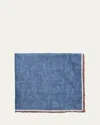 Rosi Collection Men's Linen Stripe-trim Pocket Square In Blue