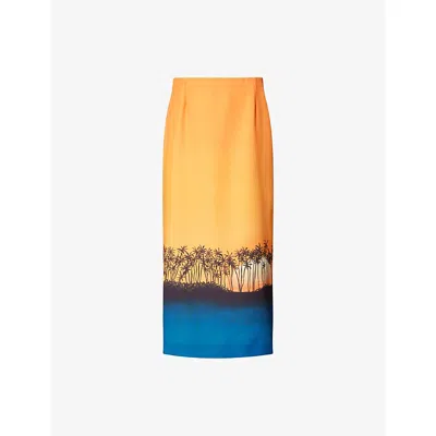 Rosie Antwerp Womens  Dora Sunset-print Woven Maxi Skirt In Orange