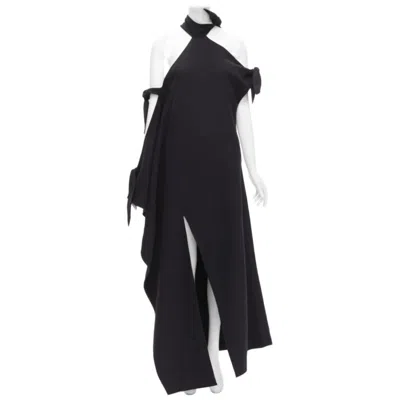 Pre-owned Rosie Assoulin 2015 Runway Black Cold Shoulder High Slit Halter Gown Dress Us2 S