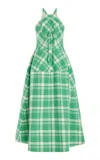 Rosie Assoulin 50s Plaid Cotton Midi Dress In Green