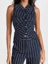 Rosie Assoulin All Buttoned Up Vest In Navy Pinstripe In Blue