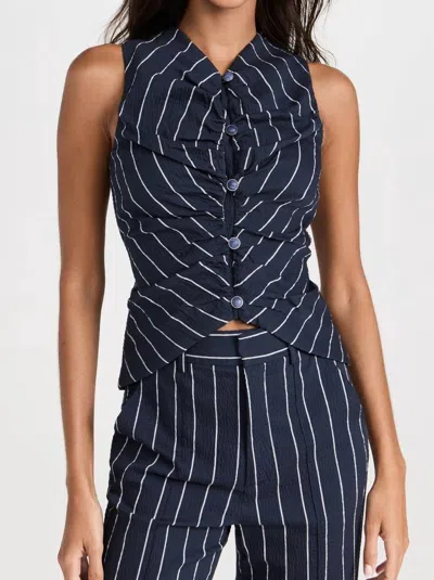 Rosie Assoulin All Buttoned Up Vest In Navy Pinstripe In Blue