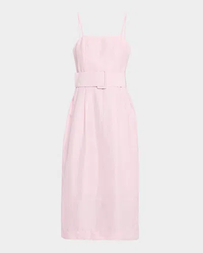 Rosie Assoulin Artichoke Sleeveless Belted Midi Dress In Pink