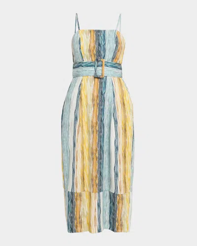 Rosie Assoulin Artichoke Striped Belted Sleeveless Midi Dress In Blue