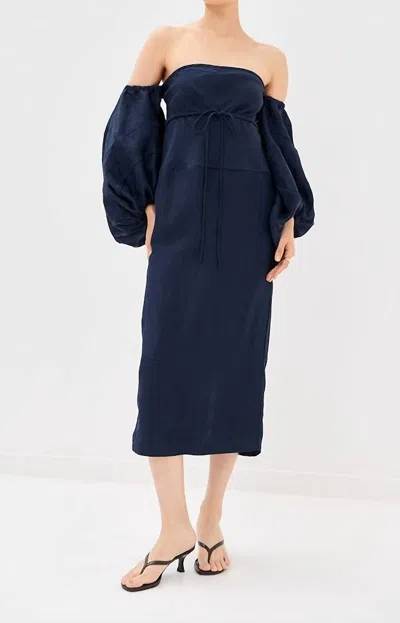 Rosie Assoulin Balloon Sleeve Dress In Navy