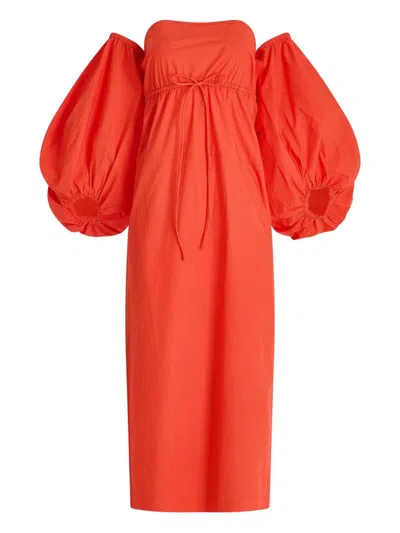 Rosie Assoulin Balloon-sleeve Off-shoulder Midi Dress In Red
