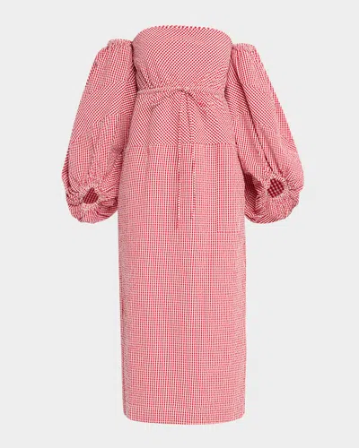 Rosie Assoulin Balloon-sleeve Off-the-shoulder Gingham Midi Dress