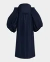 Rosie Assoulin Balloon-sleeve Off-the-shoulder Linen Midi Dress In Blue