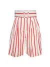 Rosie Assoulin Belted Wide Shorts Red Stripe In Red