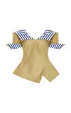 Rosie Assoulin Betty Drape Her Off-the-shoulder Cotton Top In Khaki