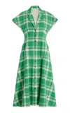Rosie Assoulin Blazer Hippy Plaid Cotton Maxi Dress In Green