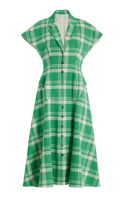 Rosie Assoulin Blazer Hippy Plaid Cotton Maxi Dress In Green