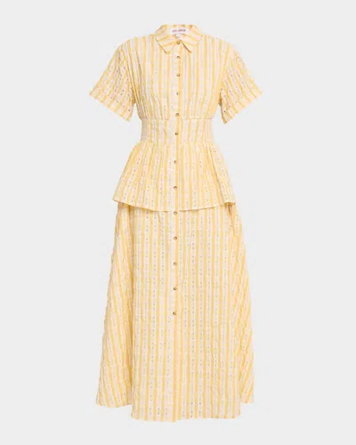 Rosie Assoulin Boogie Woogie Bugle Boy Check Seersucker Maxi Shirtdress In Yellow