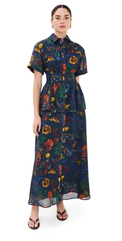 Rosie Assoulin Boogie Woogie Bugle Boy Dress Dark Floral In Blue