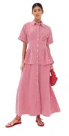 Rosie Assoulin Boogie Woogie Bugle Boy Gingham Cotton-seersucker Maxi Shirt Dress In Red Gingham