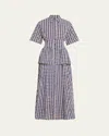 Rosie Assoulin Boogie Woogie Bugle Boy Checked Seersucker Maxi Shirt Dress