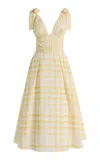 Rosie Assoulin Bow-detailed Gingham Midi Dress In Yellow